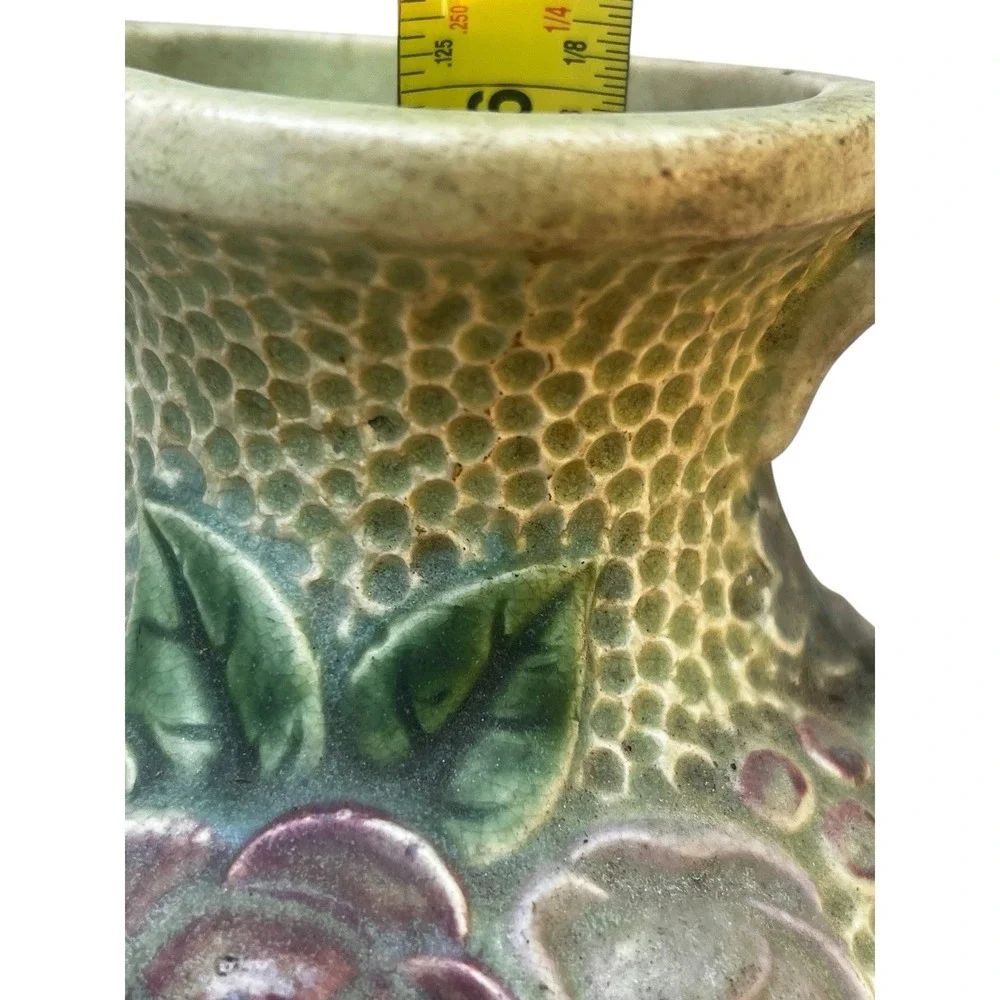 Antique Roseville Rozane Double Handle Roses Floral Art Pottery Vase 6.5
